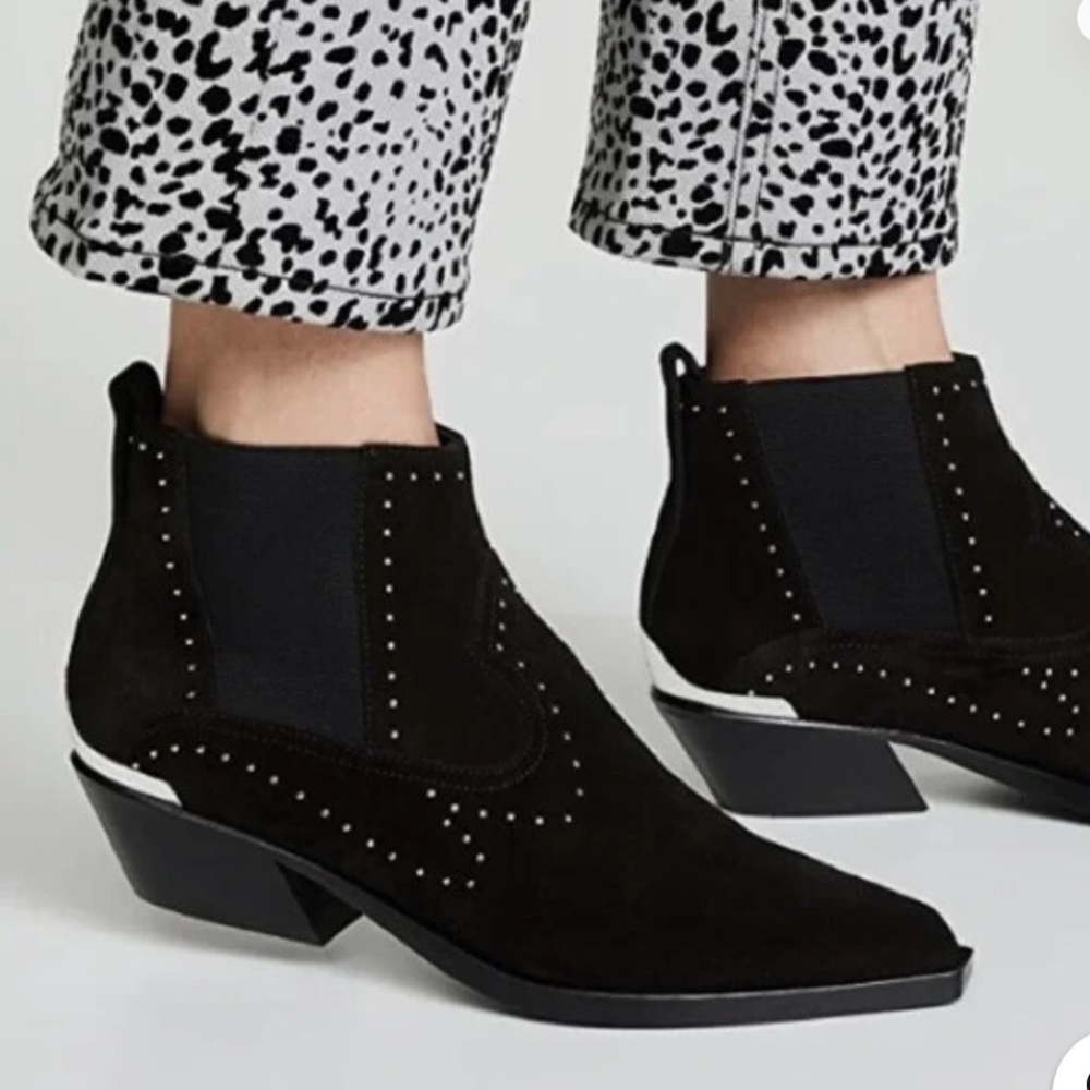 rag & bone Black Suede Western Ankle Boots with Stud Detail